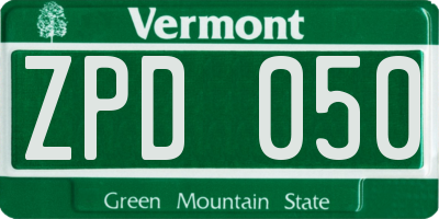 VT license plate ZPD050