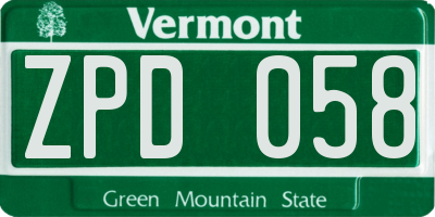 VT license plate ZPD058