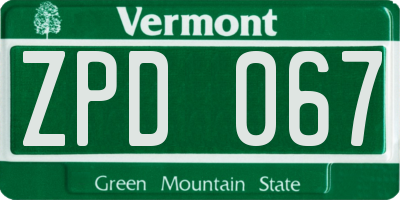 VT license plate ZPD067
