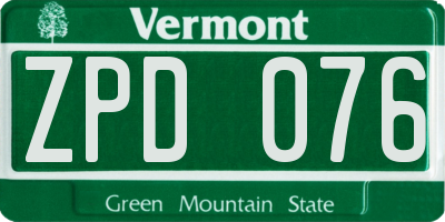 VT license plate ZPD076