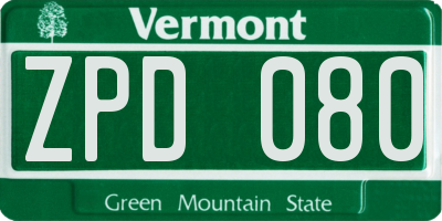 VT license plate ZPD080