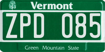 VT license plate ZPD085