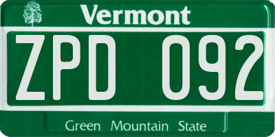VT license plate ZPD092
