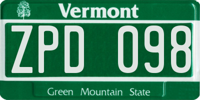 VT license plate ZPD098