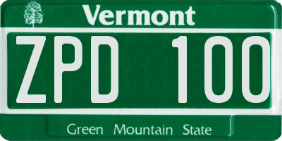 VT license plate ZPD100