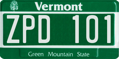 VT license plate ZPD101