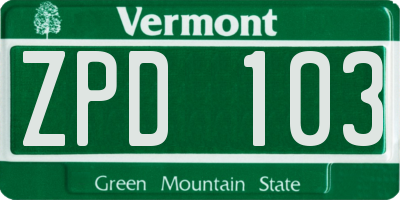 VT license plate ZPD103