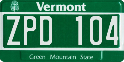 VT license plate ZPD104