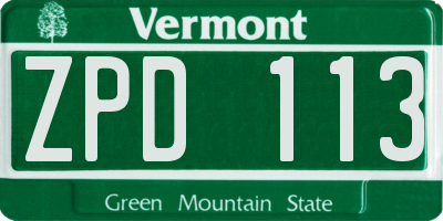 VT license plate ZPD113