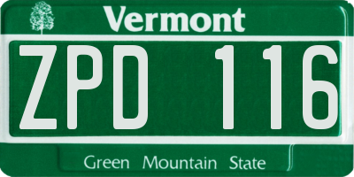 VT license plate ZPD116