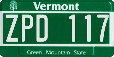 VT license plate ZPD117