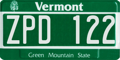VT license plate ZPD122