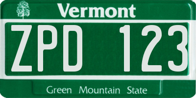 VT license plate ZPD123