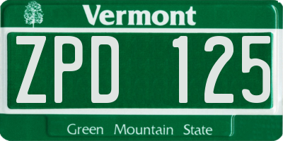 VT license plate ZPD125