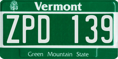 VT license plate ZPD139