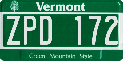 VT license plate ZPD172