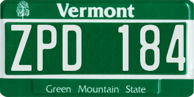 VT license plate ZPD184