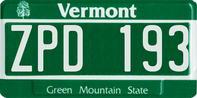 VT license plate ZPD193