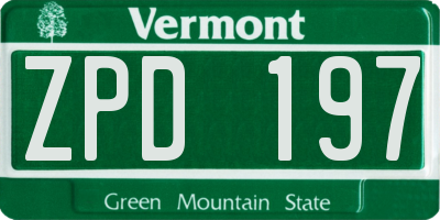 VT license plate ZPD197
