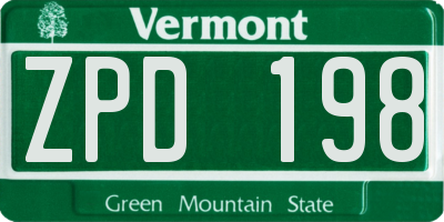 VT license plate ZPD198