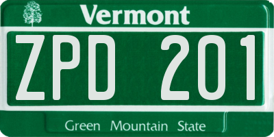 VT license plate ZPD201