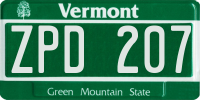 VT license plate ZPD207