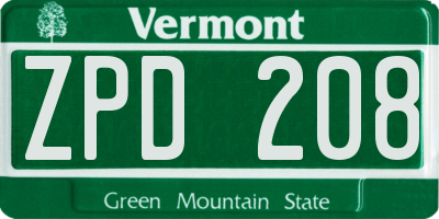 VT license plate ZPD208