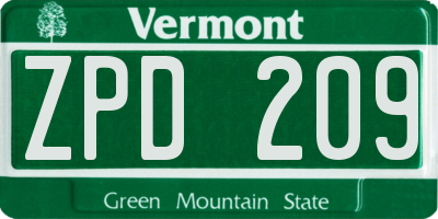 VT license plate ZPD209
