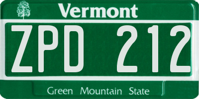 VT license plate ZPD212
