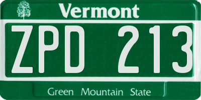 VT license plate ZPD213