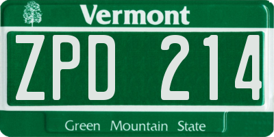 VT license plate ZPD214