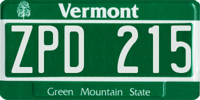 VT license plate ZPD215