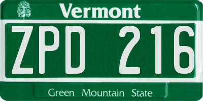 VT license plate ZPD216