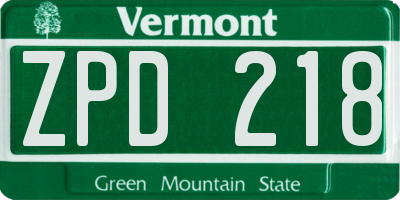 VT license plate ZPD218