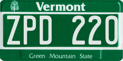 VT license plate ZPD220