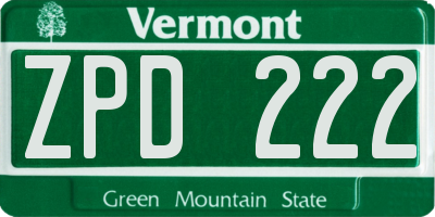 VT license plate ZPD222