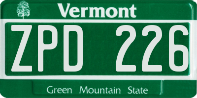 VT license plate ZPD226
