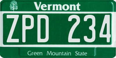 VT license plate ZPD234