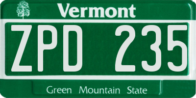 VT license plate ZPD235