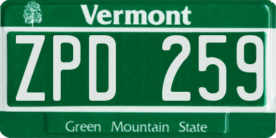 VT license plate ZPD259