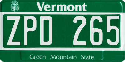 VT license plate ZPD265