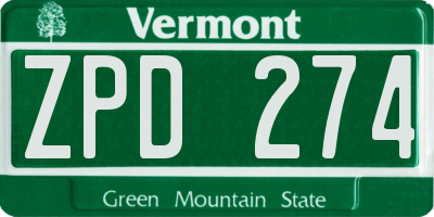 VT license plate ZPD274