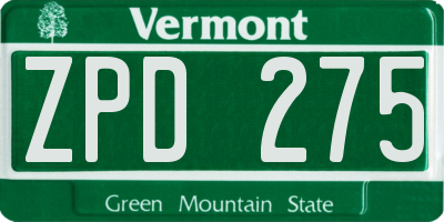 VT license plate ZPD275