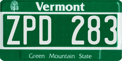 VT license plate ZPD283