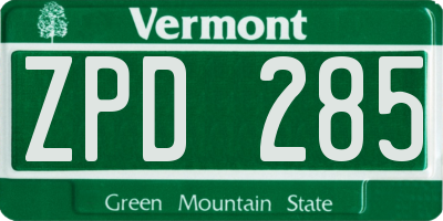 VT license plate ZPD285