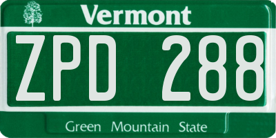 VT license plate ZPD288
