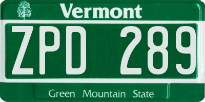VT license plate ZPD289