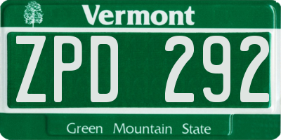 VT license plate ZPD292