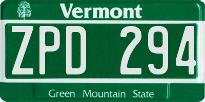 VT license plate ZPD294