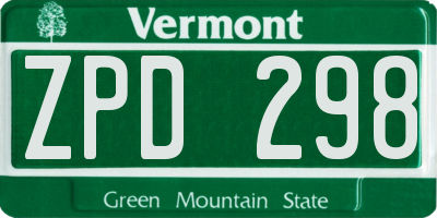 VT license plate ZPD298